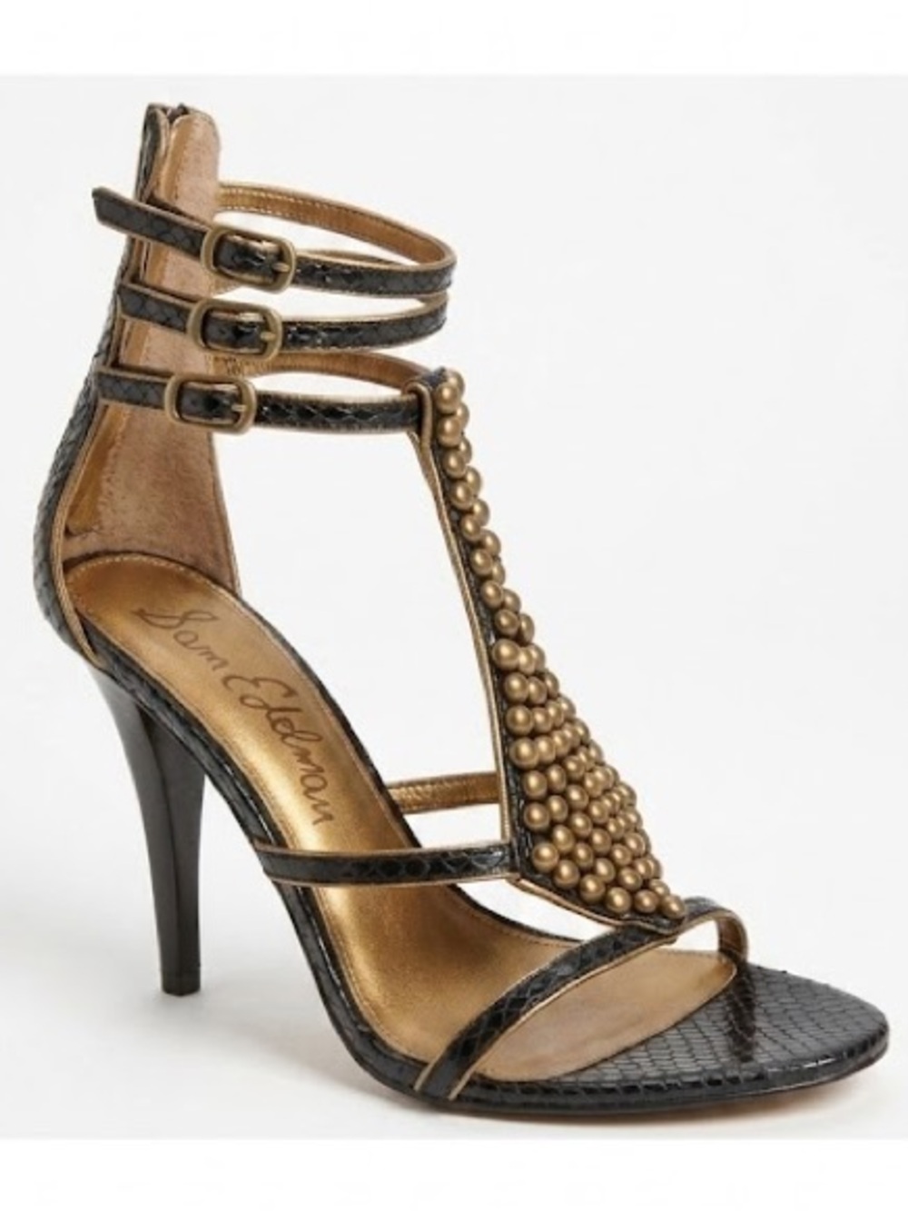 NIB Vintage Sam Edelman Nilla Studded Gladiator Heels Black Snakeskin US 8.5 Y2K